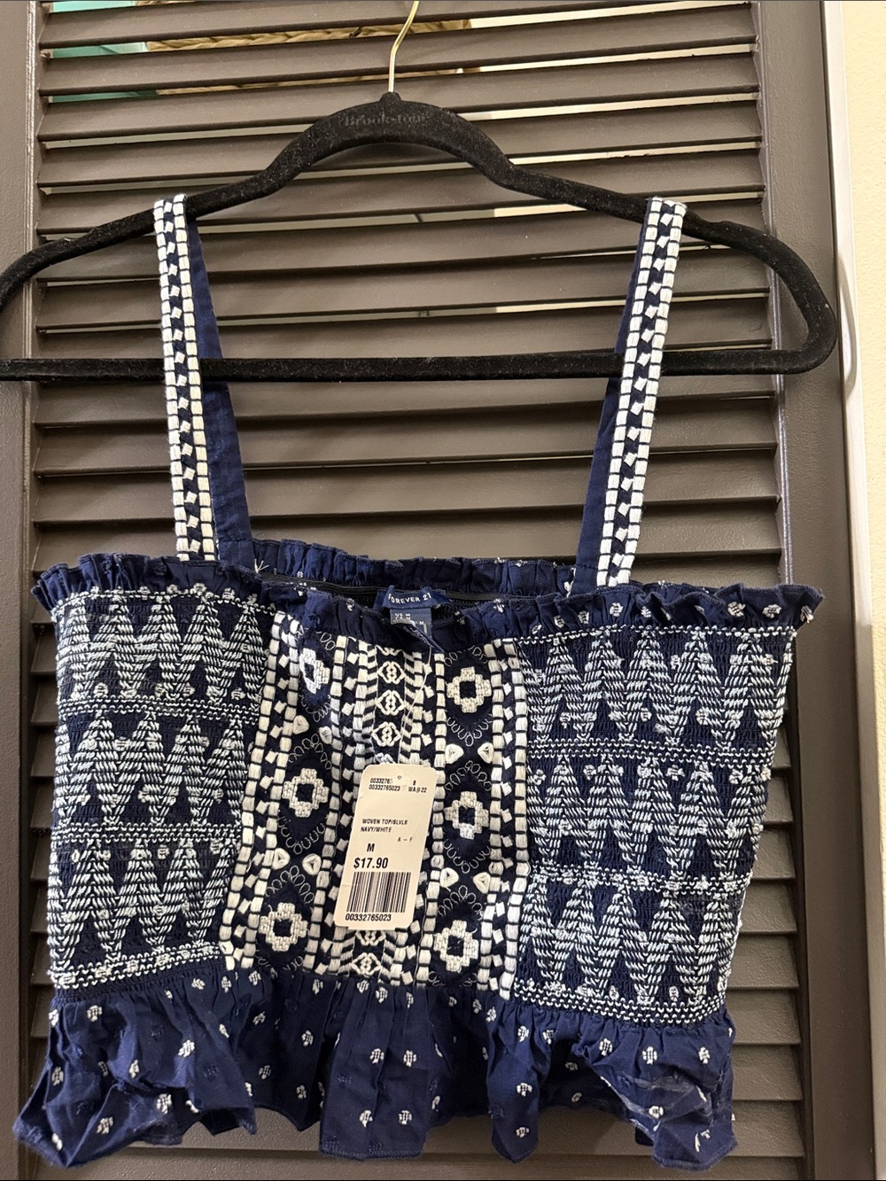 Navy Smocked Embroidered crop top